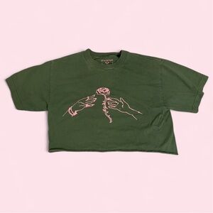Olive Green Cropped Graphic Tee - Short Sleeve